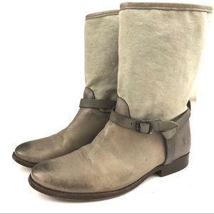 Frye Leather and Canvas Mid-calf Gray Boots size 8